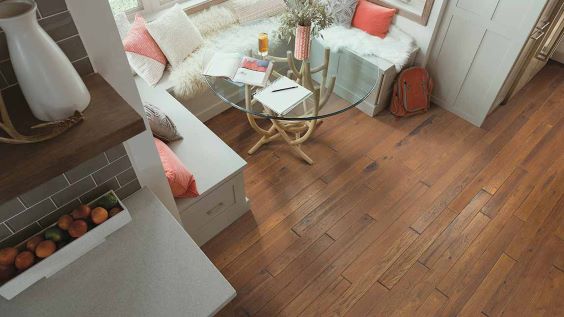 refinished hardwood floors in a breakfast nook